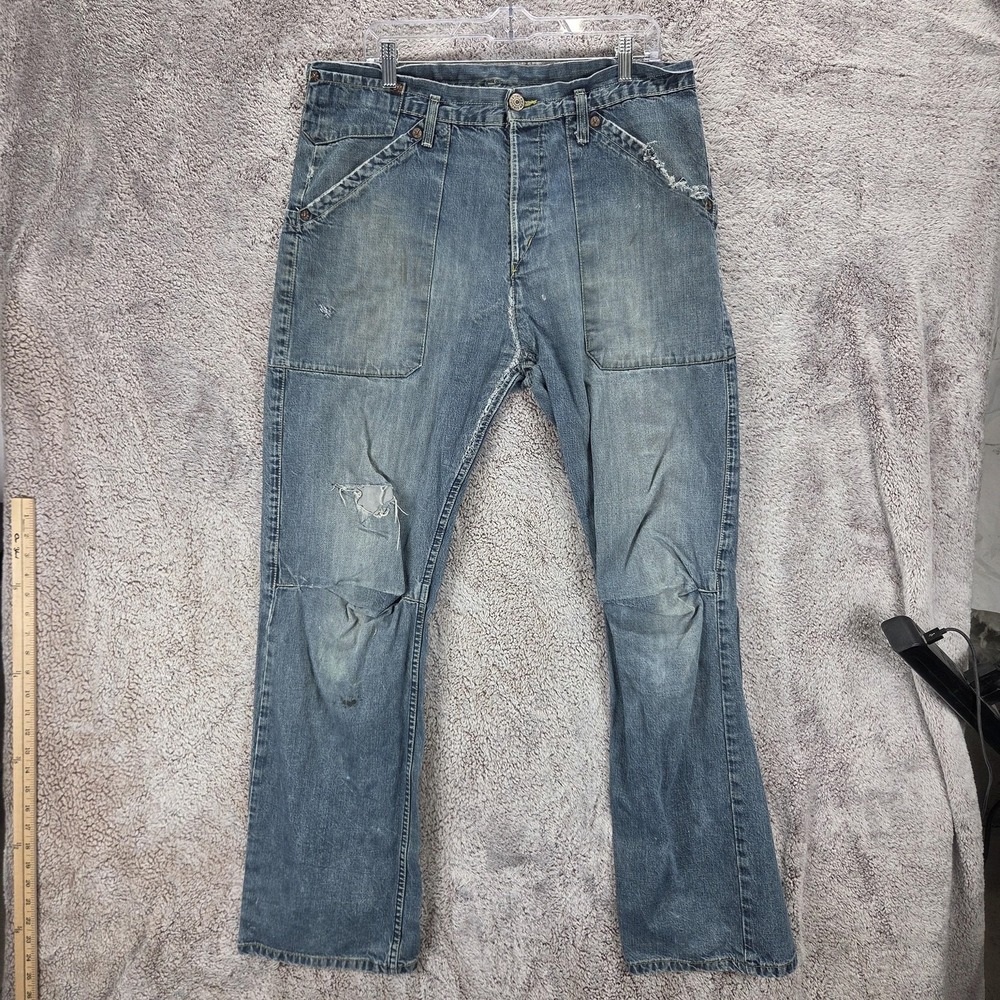 Vintage Levis Engineered Jeans Mens Blue Thrashed Flap Pockets Fits 36x32